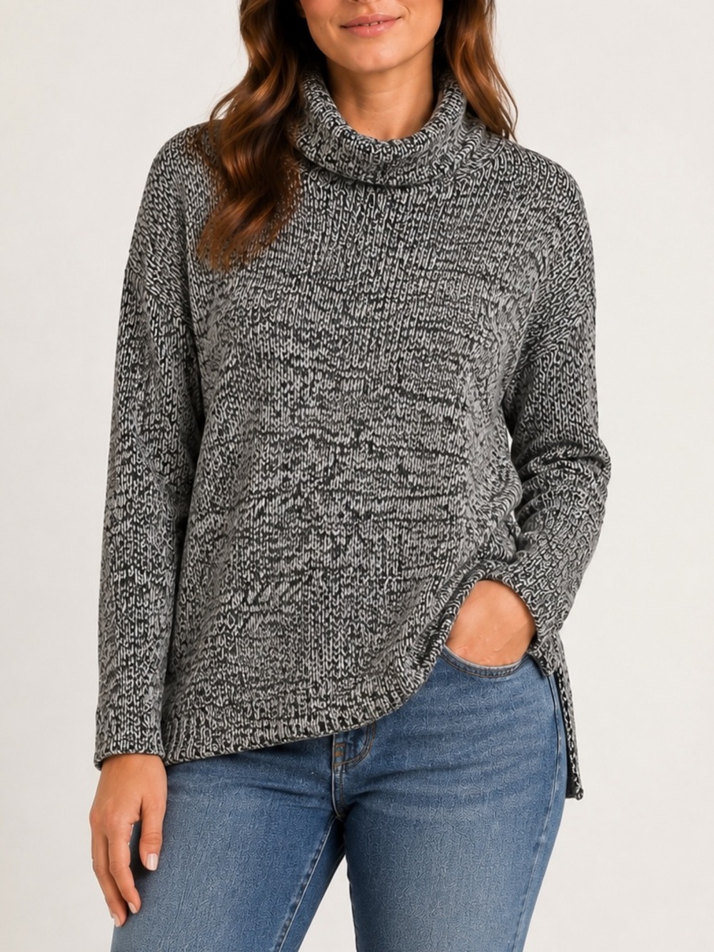 Marine Layer Women's Turtleneck Sweater Slouchy Loose Fit Marled Mix Knit Small